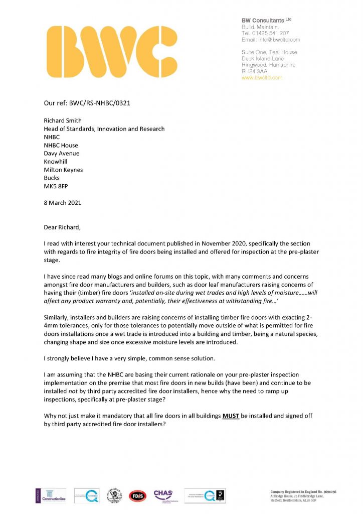 BWC Letter to RH - NHBC