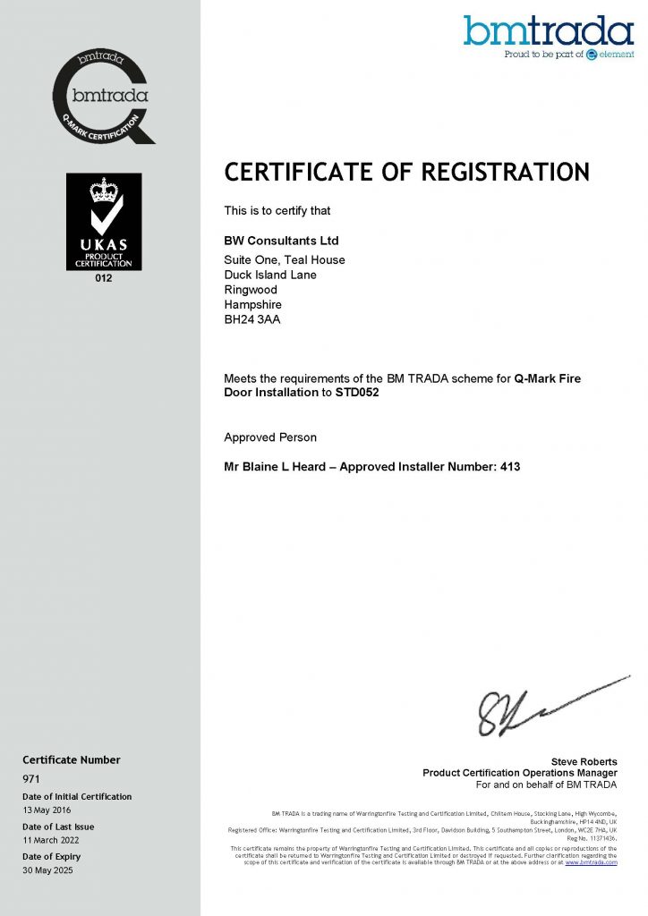 BM Trada Installation Certificate