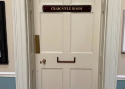 Craigmyle Room heritage door, remediated and reinstated, with engraved nameplate
